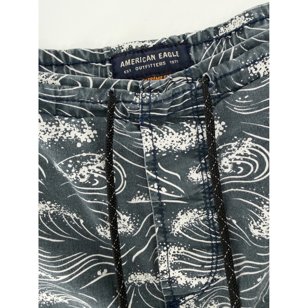 American Eagle Mens Wave Print Drawstring Shorts Blue White Medium - Picture 4 of 5